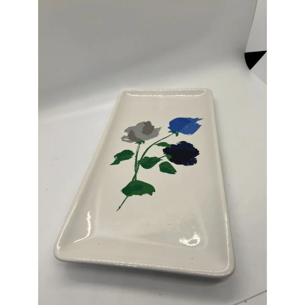 Kate Spade New York Willow Court Rectangle Ceramic Floral Rose Tray Serving Dish